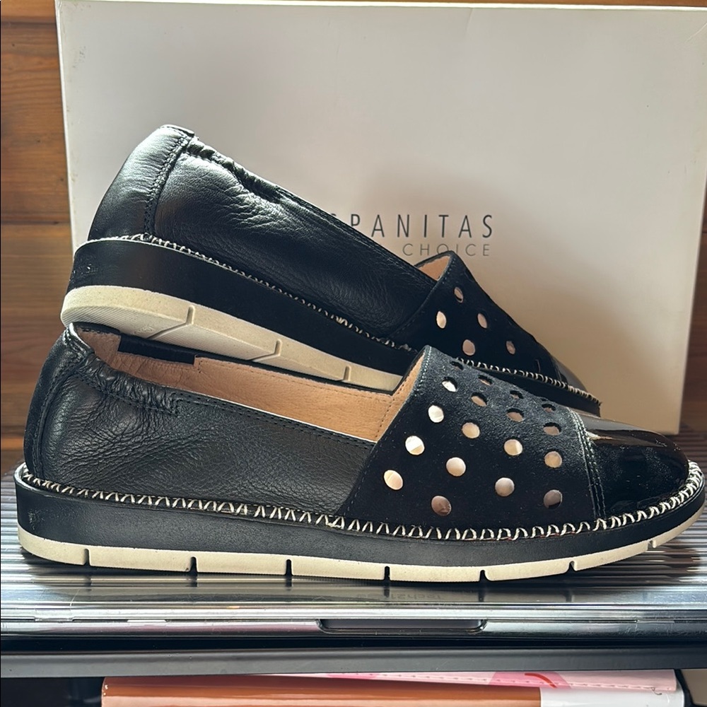 Black Leather Slip-On Shoes with Studs